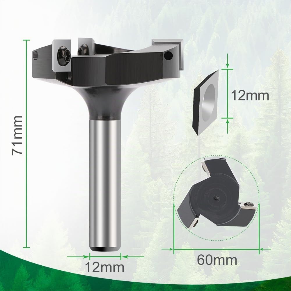 BALUGAEA Oberfräse Planfräser 12mm Schaft 60mm Durchmesser Flächenfräser mit Wendeplatten Hobelfräse
