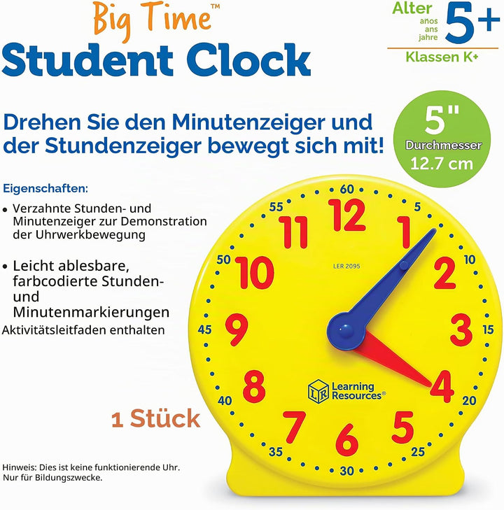 Learning Resources Big Time Lernuhr – Lernspielzeug zum Uhrzeit Lernen für Kinder ab 5 Jahren – 12-S