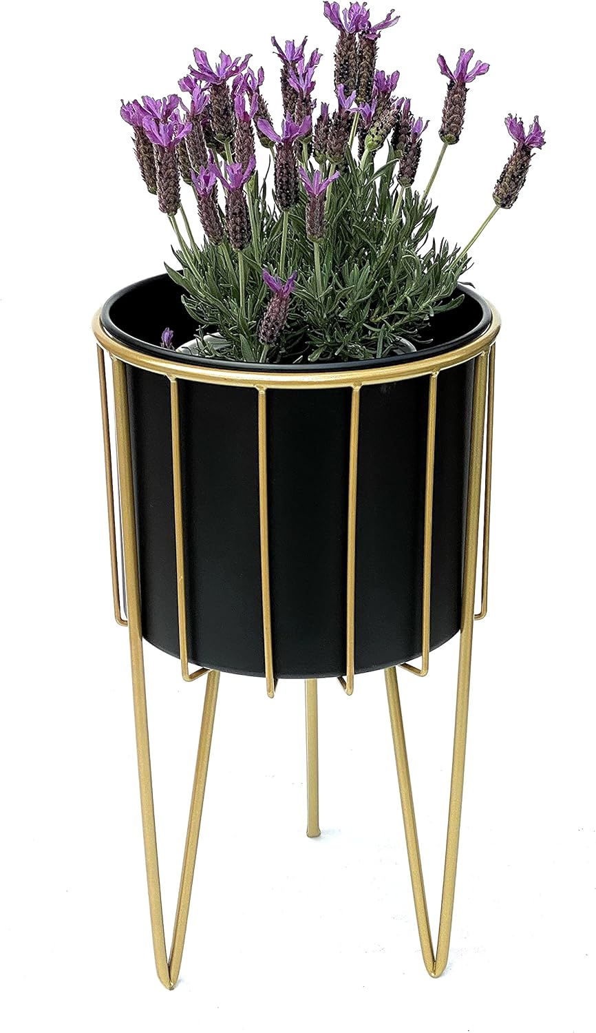 DanDiBo Blumenhocker mit Topf Metall Gold Schwarz Rund L 45 cm Blumenständer 96039 Blumensäule Moder