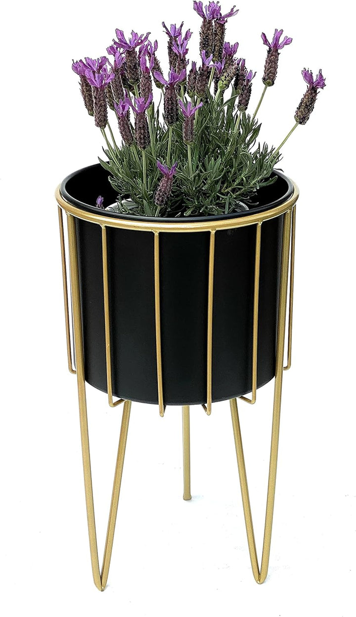 DanDiBo Blumenhocker mit Topf Metall Gold Schwarz Rund L 45 cm Blumenständer 96039 Blumensäule Moder