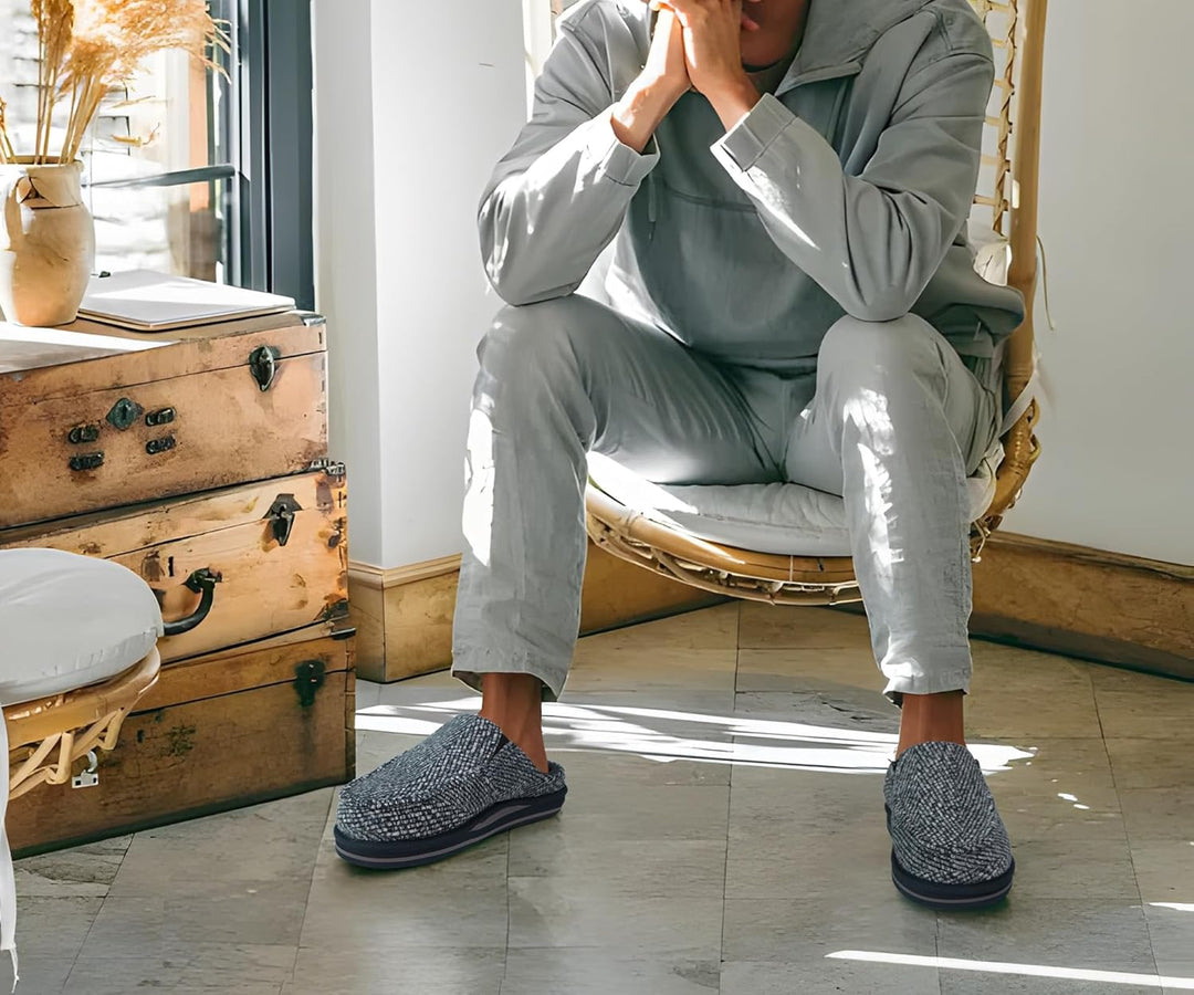 ONCAI Hausschuhe Herren Komfort Pantoffeln Plüsch Streifen Hüttenschuhe Wärme Cord Flauschig Slipper