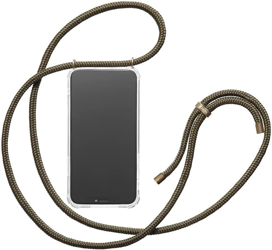 KNOK Premium Handykette für Apple iPhone 14 Pro, Olive, transparent | Silikonhülle mit fest verbunde