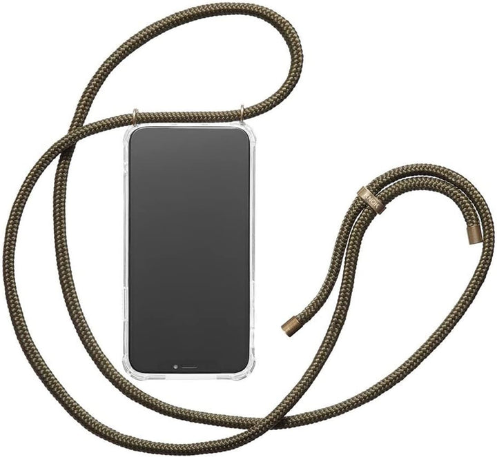 KNOK Premium Handykette für Apple iPhone 14 Pro, Olive, transparent | Silikonhülle mit fest verbunde