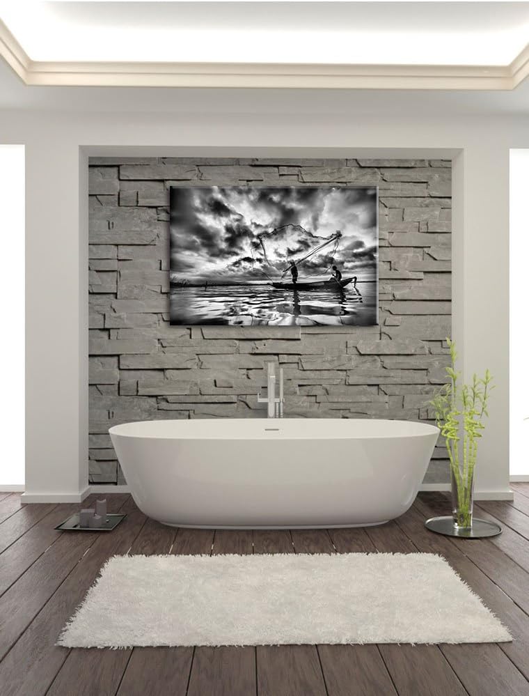 Pixxprint Monocrome, See, Format: 100x70 auf Leinwand, XXL riesige Bilder fertig gerahmt mit Keilrah