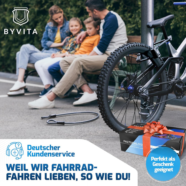 BYVITA Faltschloss Fahrrad 85cm inkl. Kabelschloss | Fahrradschloss Faltschloss mit Halterung &amp; Zube