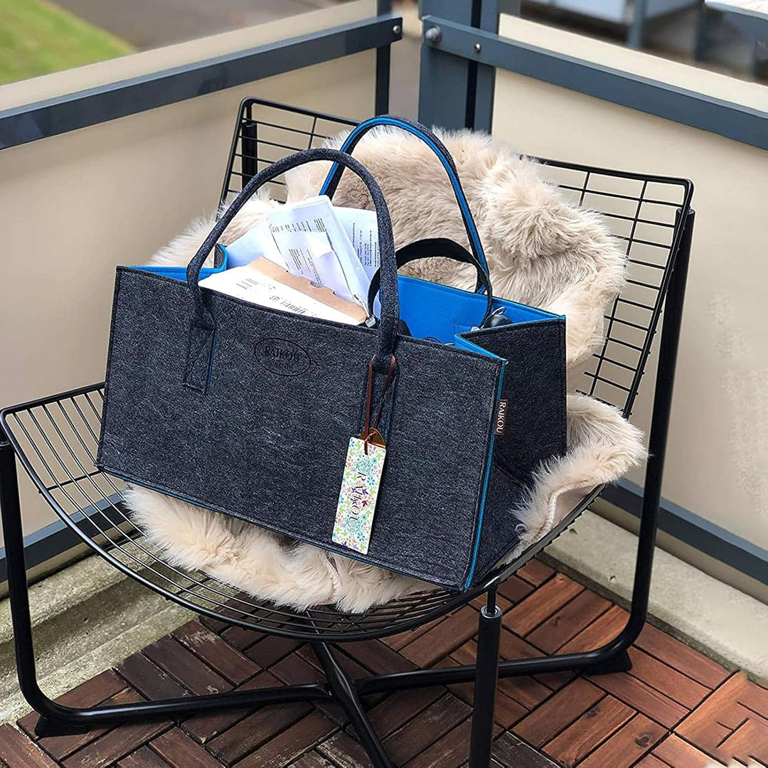RAIKOU NEU Filztasche Shopper Holzkorb Einkaufstasche Henkeltasche Zeitungskorb Stabile Kaminholztas
