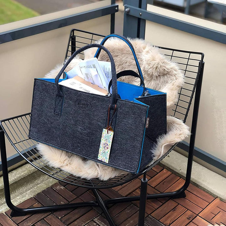 RAIKOU NEU Filztasche Shopper Holzkorb Einkaufstasche Henkeltasche Zeitungskorb Stabile Kaminholztas