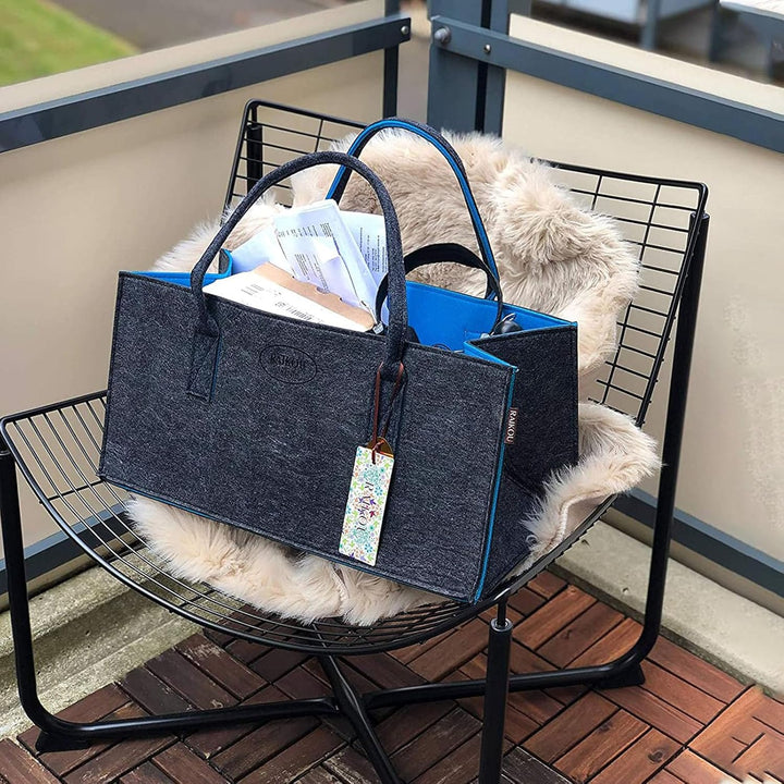 RAIKOU NEU Filztasche Shopper Holzkorb Einkaufstasche Henkeltasche Zeitungskorb Stabile Kaminholztas