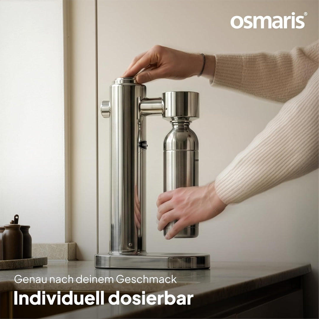 Wassersprudler aus hochwertigem Edelstahl - Design Soda Maker inkl. 2x 1,1 L Edelstahlflaschen - ges