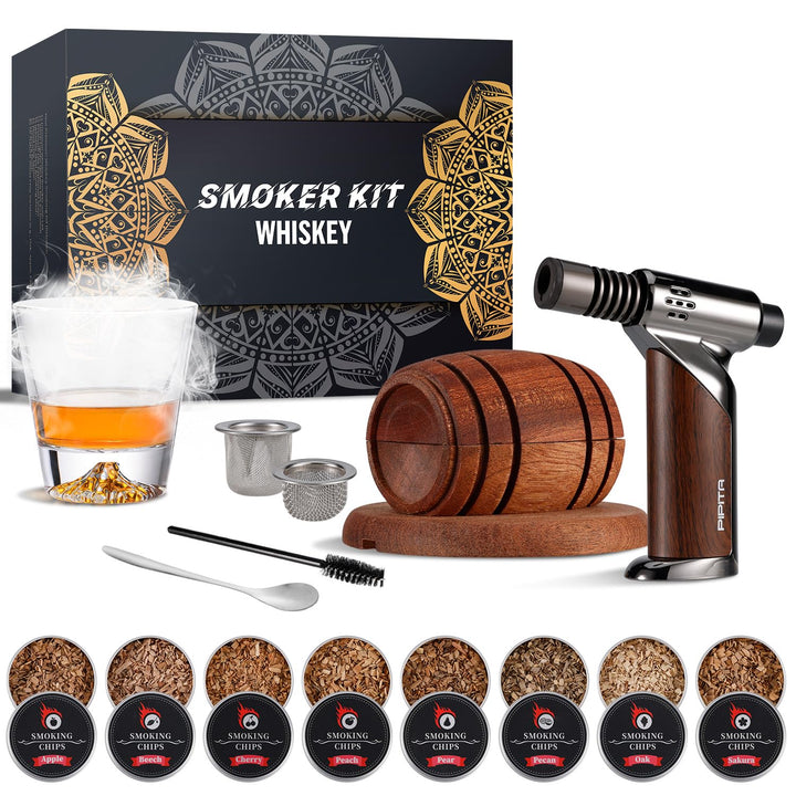 Cocktail-Räucher-Kit mit Fackel, Whisky-Räucher-Set mit 8 Geschmacksrichtungen Räucherholzchips, Alt