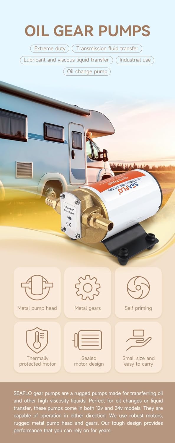 LIGHTEU®, SEAFLO 12V Zahnradpumpe für Öltransfer - 3,2 GPM, 12LPM, 3/8" FNPT Anschlüsse, Kupferrad,
