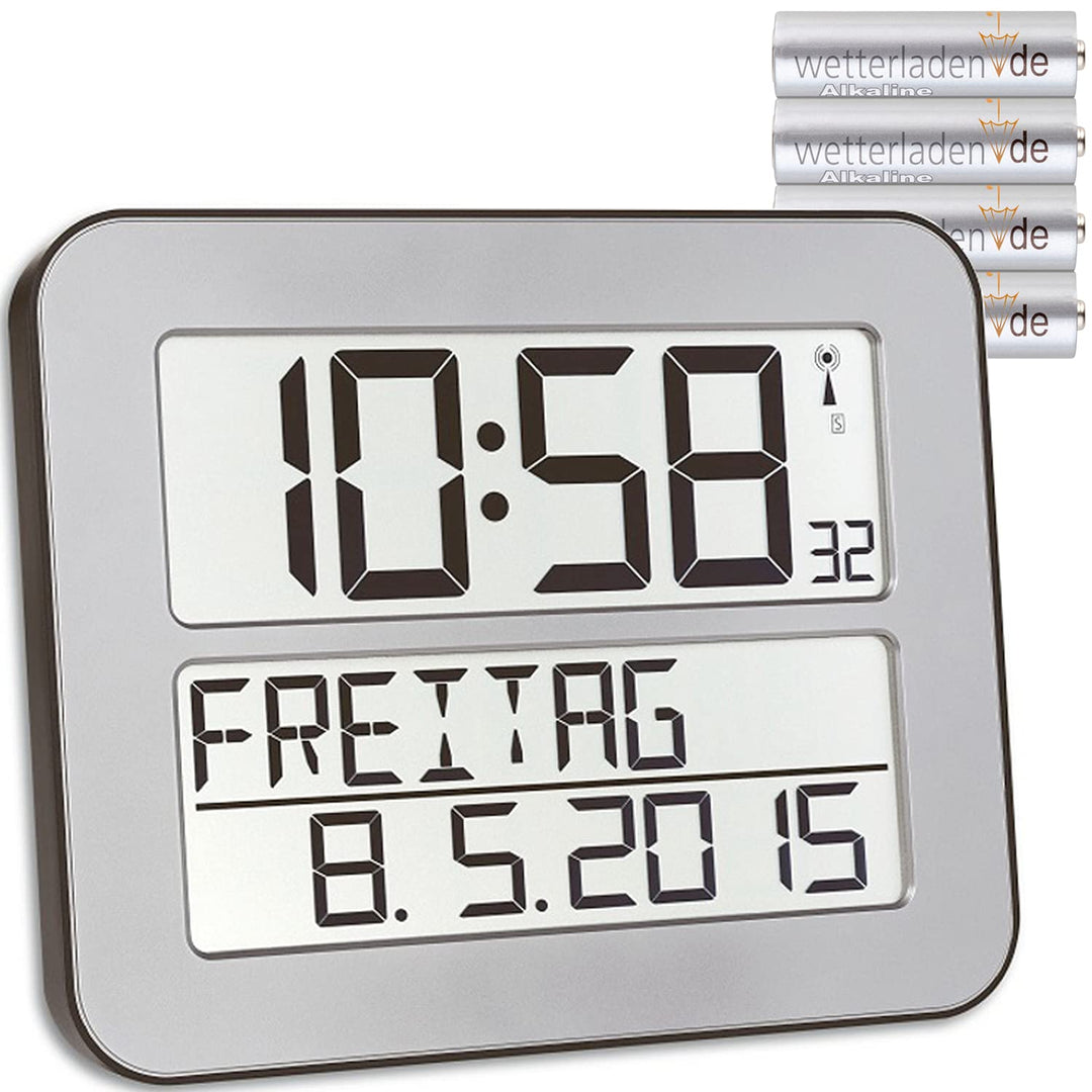 TFA Dostmann Timeline Max Funkuhr, Wanduhr, digital, mit Wochentag und Weckfunktion