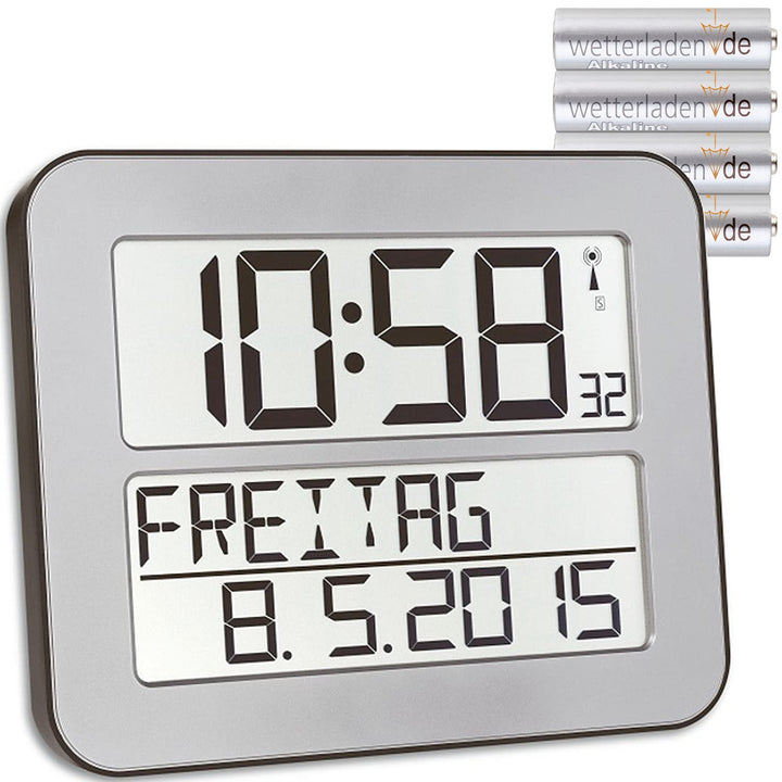 TFA Dostmann Timeline Max Funkuhr, Wanduhr, digital, mit Wochentag und Weckfunktion