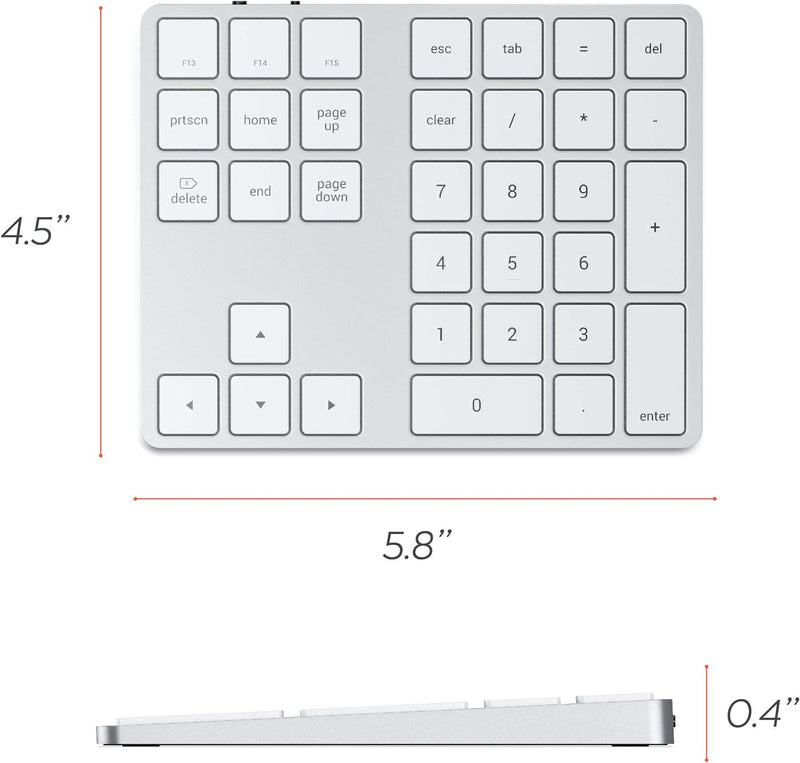 Satechi Bluetooth Extended Numeric Keypad – Schlanker wiederaufladbarer 34-Tasten-Nummernblock – Kom