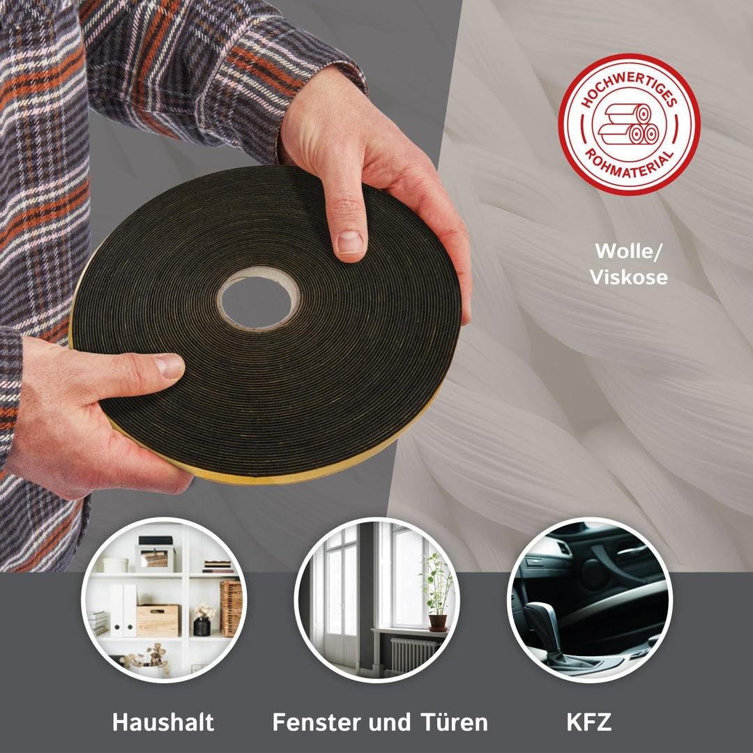 The Felt Store Filzband selbstklebend 40 mm breit, 3 mm dick, 10 m lang, schwarz vielseitiger Filzst