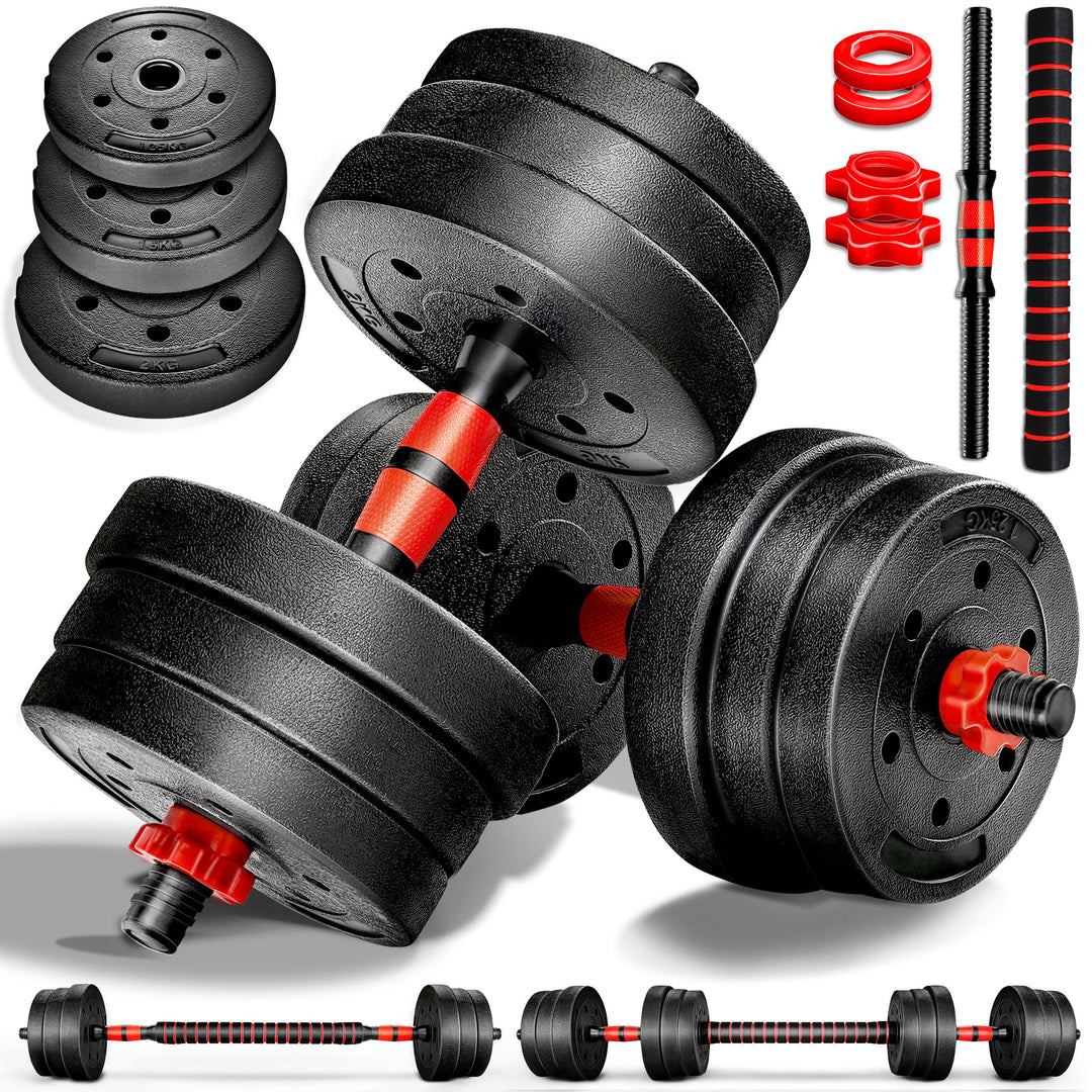 RE:SPORT 2 in 1 Hanteln Set 15-30kg | Hantelset verstellbar | Kurzhantel &amp; Langhantel | Sternverschl