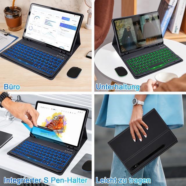 LAMA Bluetooth Tastaturhülle mit Maus für Samsung Galaxy Tab S8 11" 2022/Tab S7 11" 2020, Abnehmbare