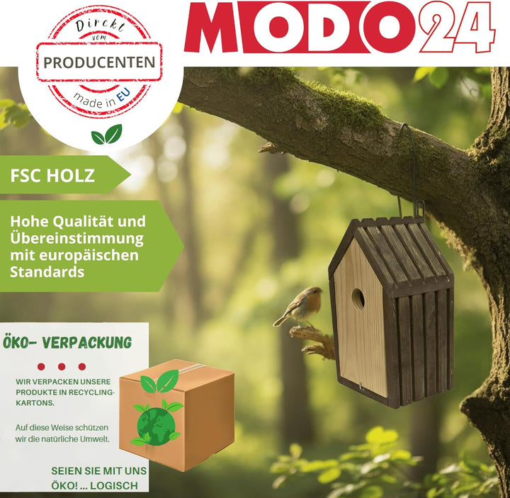 Meisen Nistkasten aus FSC® Holz mit 2,8 cm Einflugloch und mit Heu, Vogelhaus Blaumeisen &amp; Kleinvöge