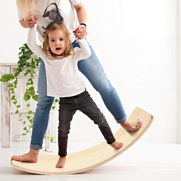 COSTWAY 90 x 30cm / 90 x 40cm Balance Board mit Filz, Balancierbrett aus Holz, Wackelbrett bis 220kg