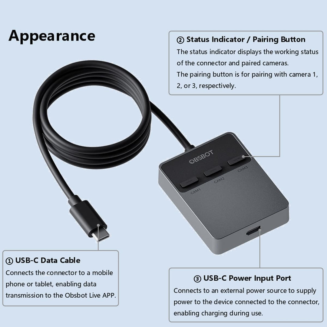 OBSBOT Kabelloser Multi-Cam-Connector, kompatibel mit Tail 2/Tail Air, Smartphones und Tablets mit U