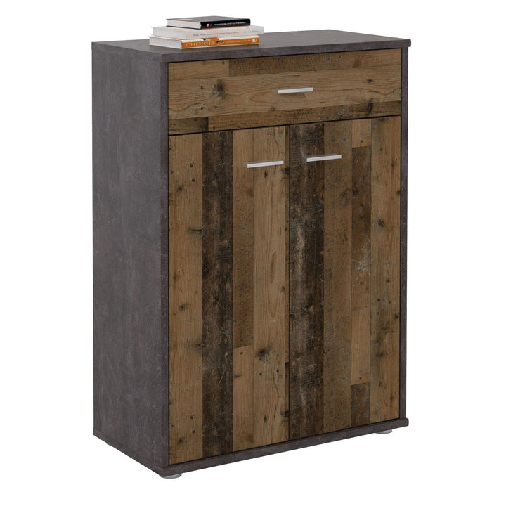 CARO-Möbel Kommode Tommy Sideboard Schrank in dunkler Betonoptik/Old Style mit Schublade und 2 Türen