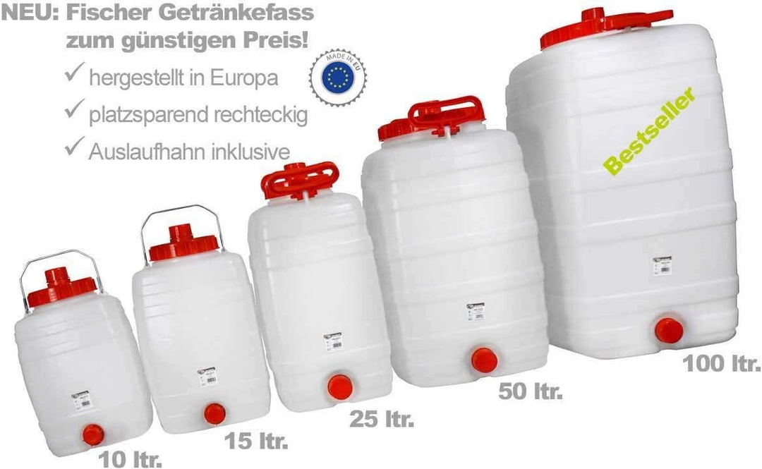 Fischer Mostfass/Getränkefass mit Hahn, rechteckig, ungefärbt lebensmittelecht (Getränkefass 50L)