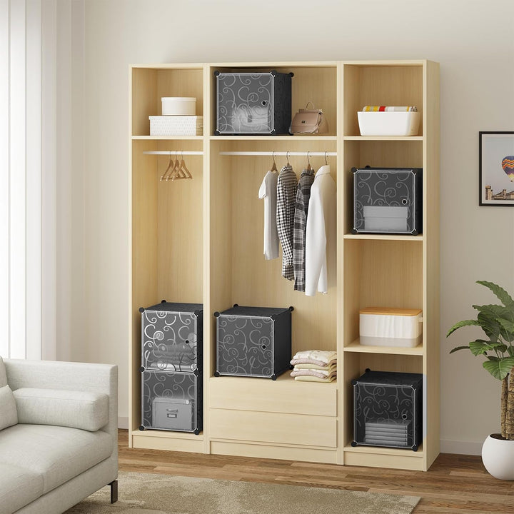 WOLTU Schuhboxen stapelbar, Schuhregal mit 6 Stapelboxen, Aufbewahrungsbox mit Tür, DIY Steckregal,