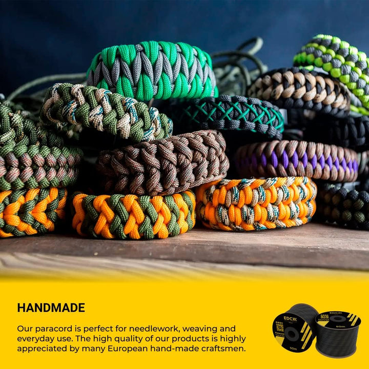 EdcX Paracord 4 mm, 20+ Militärfarben (15 m, 30 m, 50 m, 100 m, 300 m) | Ideal zum Basteln, Camping,
