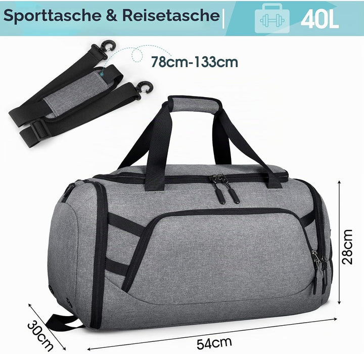 RAINSMORE Sporttasche Herren Reisetasche Gross 40L Weekender Damen mit Schuhfach Nassfach Wasserdich