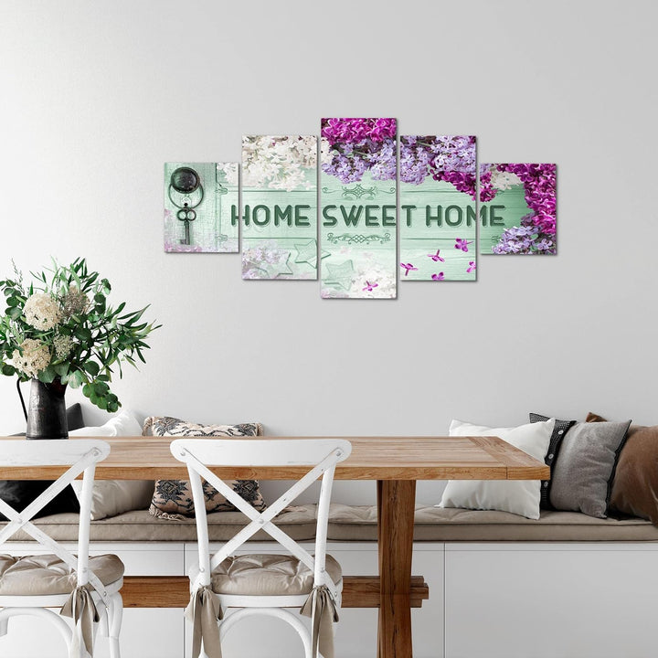 Runa Art Wandbilder Home Sweet Home 5 Teilig Bild auf Vlies Leinwand Deko Wohnzimmer Mit Spruch Grün