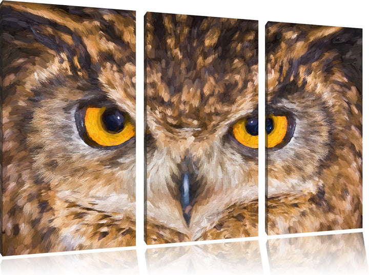 Pixxprint Eule mit gelben Augen als Leinwandbild/Grösse: 3 Teilig (120x80) cm/Wandbild/Kunstdruck/fe