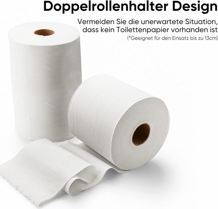 Toilettenpapierhalter Bambus, Doppelrollenhalter Klopapierhalter Ohne Bohren mit Ablage, Schnelle In