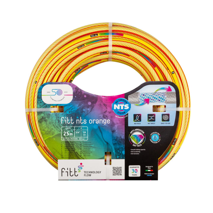 FITT NTS ORANGE 3/4" (19 mm) 25 m - Robuster und Flexibler Gartenschlauch in leuchtendem Gelb für ei