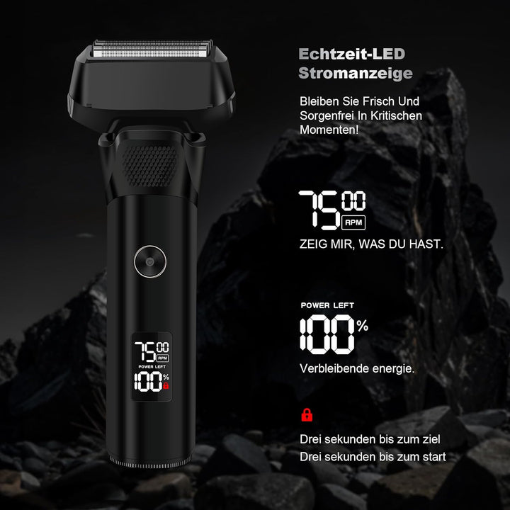 KSDEN 2408 Herrenrasierer,90 MIN Betriebszeit，Elektrorasierer，5-fach Schneidsystem， LED-Display，Schw