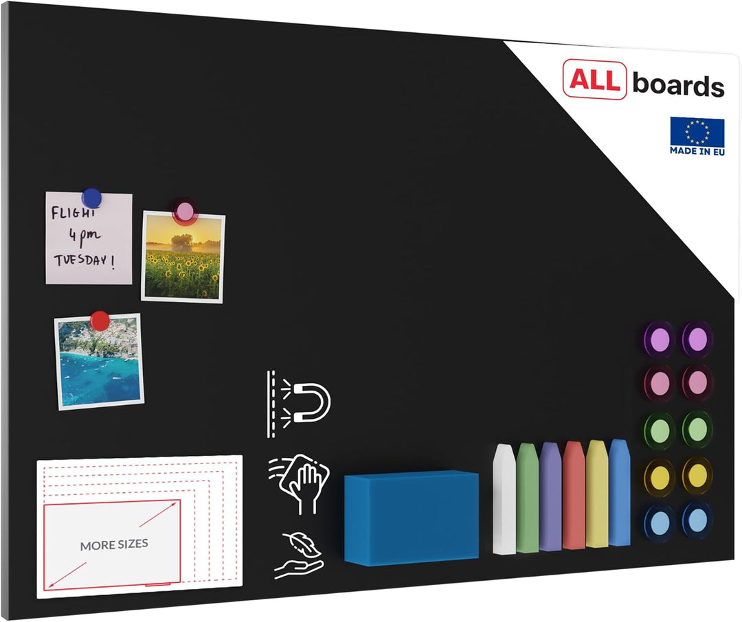 ALLboards Metallische Magnettafel KREIDETAFEL SCHWARZ 90x60cm MetalBoards Memoboard für jede Art von