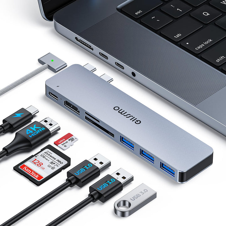 GIISSMO MacBook Adapter, USB C Hub mit Thunderbolt 3, 4K HDMI, 3 USB-A Ports, SD/TF Kartenleser, Zub