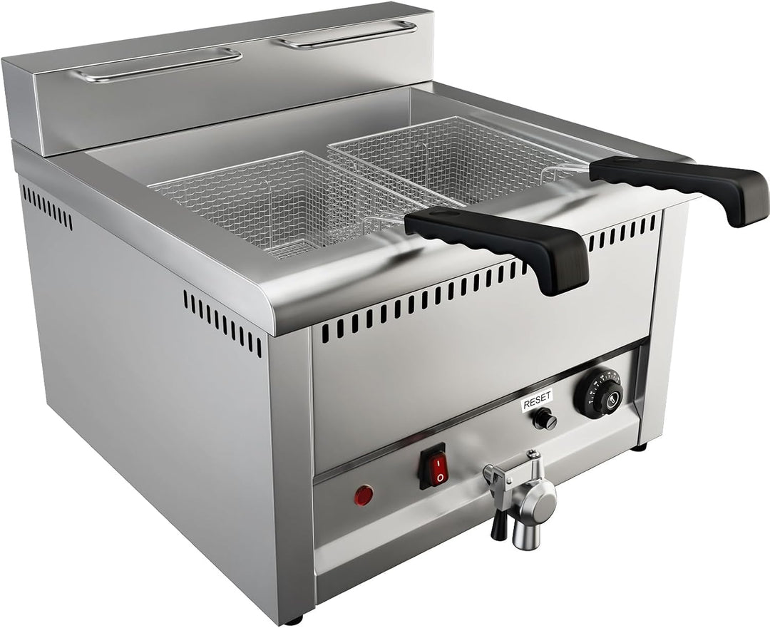 TAIMIKO Kommerzielle elektrische Fritteuse, 22 l, 5000 W, grosser Tank, elektrische Fritteuse mit Ed