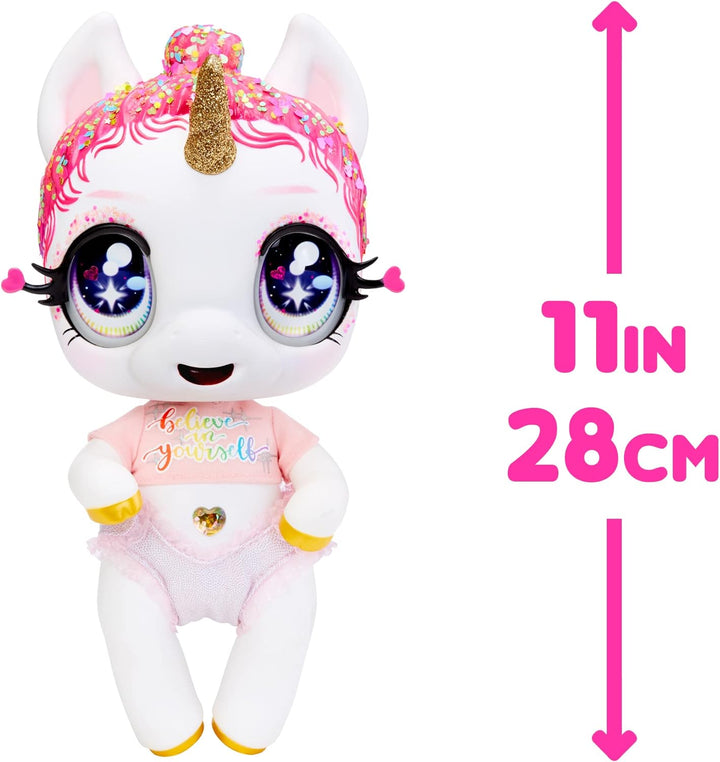 Glitter Babyz MGA Einhorn Baby-Puppe - LUNITA Sky - Mit magischen Farbwechseln, rosa Glitzerhaar, Be