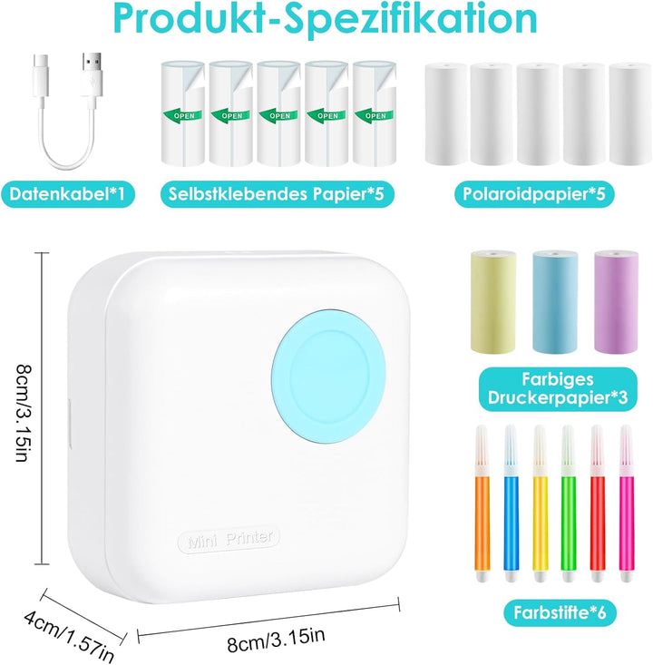 GuKKK Mini-Fotodrucker, Thermodrucker, tragbarer Sofortbilddrucker, Mini-Fotodruck vom Handy, Thermo
