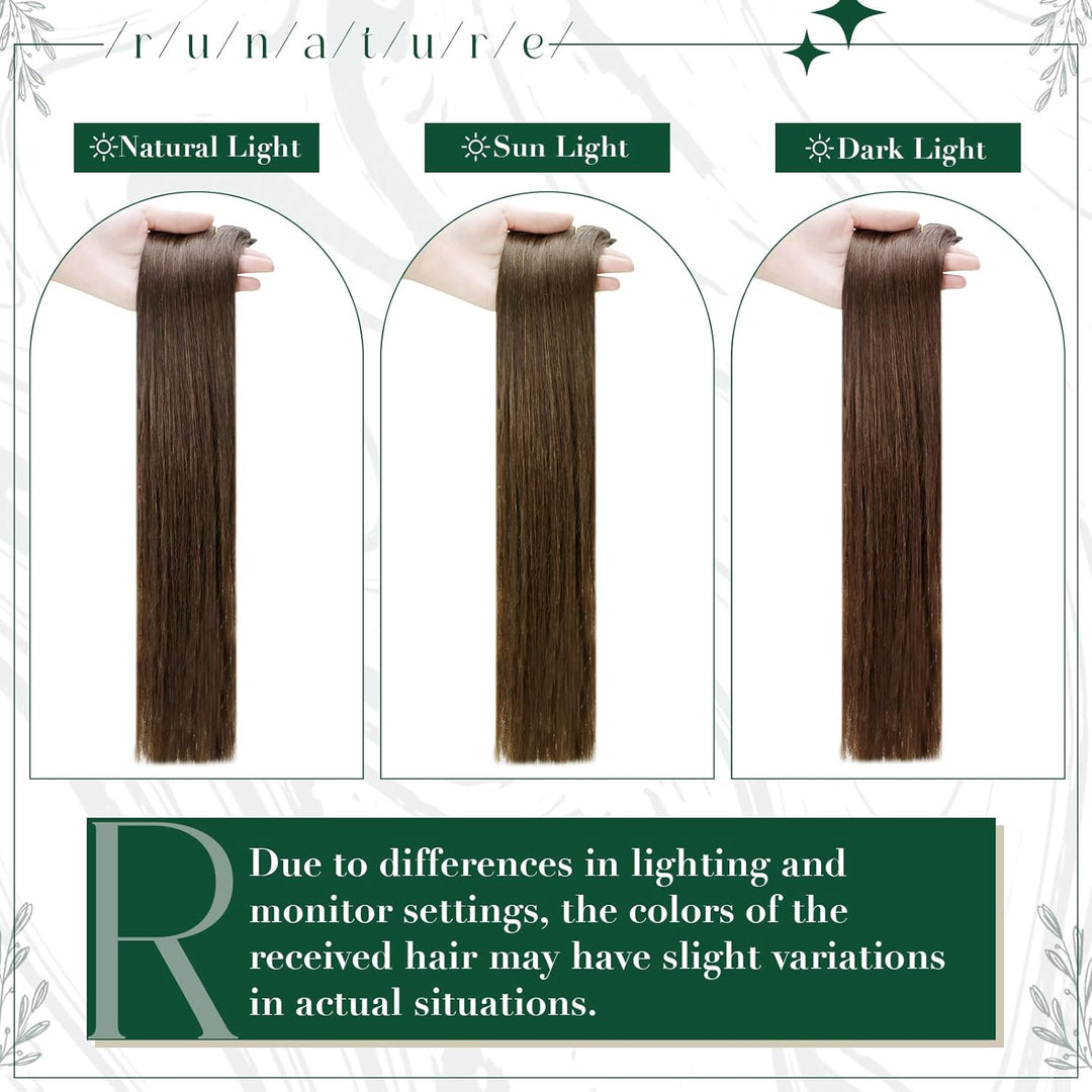 RUNATURE Clip in Extensions Echthaar Mittelbraun Remy Clip in Echthaar Extensions Braun Clip in Haar