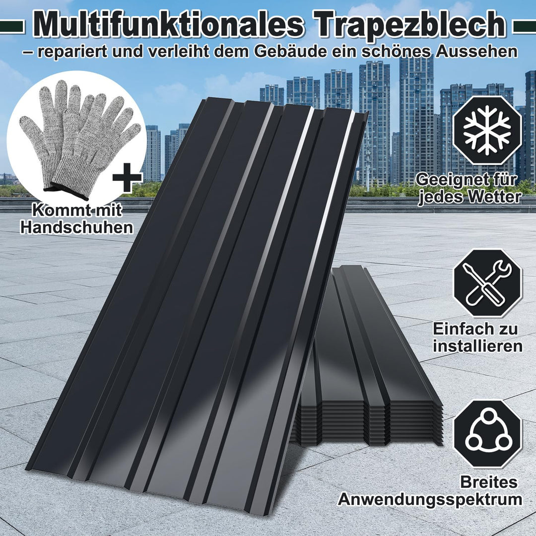 Profilblech Trapezblech Set, 12 Stück Trapezblech Dachplatten verzinkt, Wellblechplatten 115×45 cm =