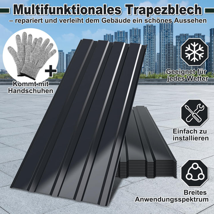 Profilblech Trapezblech Set, 12 Stück Trapezblech Dachplatten verzinkt, Wellblechplatten 115×45 cm =