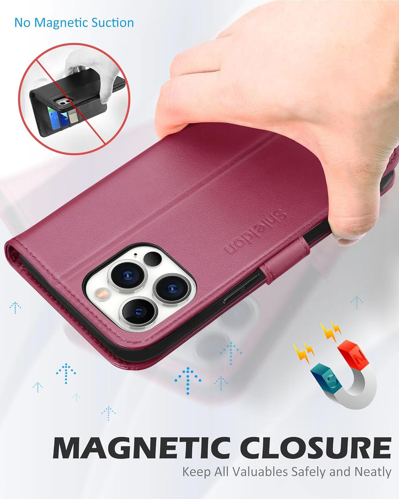 SHIELDON Hülle für iPhone 13 Pro Max Handyhülle Schutzhülle Echt Lederhülle [Kartenfach] [Magnetvers