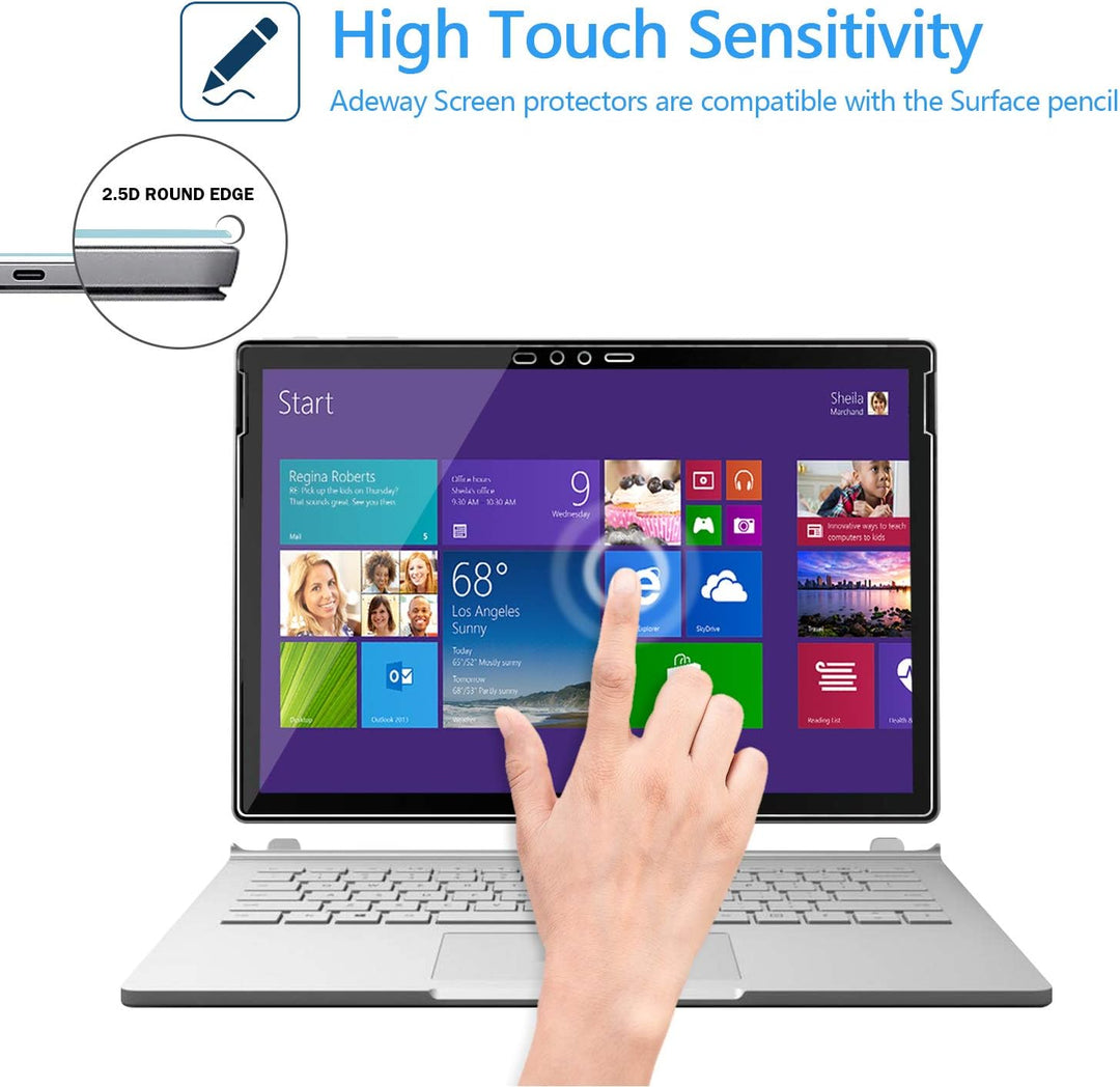 Adeway [2 Stück] Microsoft Surface Book 2/1 Schutzfolie 13,5 Zoll, Perfekte Passform/Anti-Fingerabdr