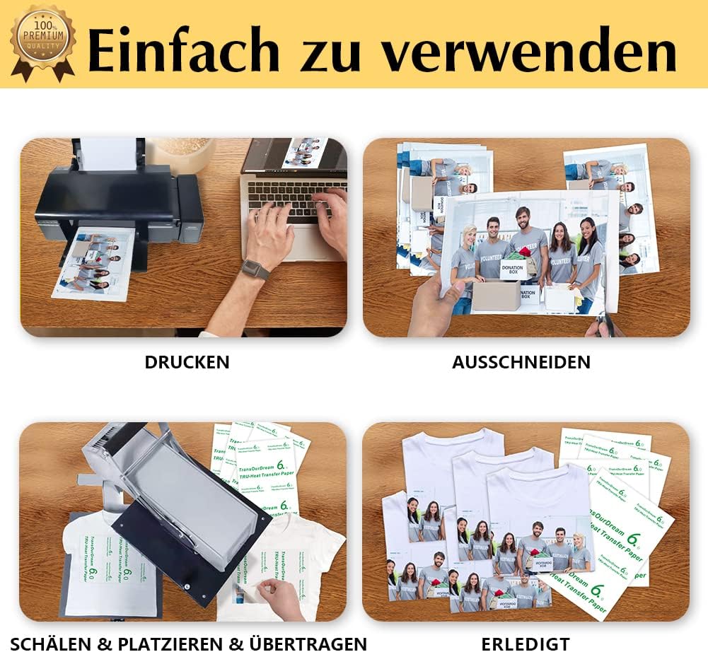 TransOurDream Echte Inkjet Transferfolie,Bügelfolie für helle Textilien,Fuer Hiztepresse,spiegeldruc