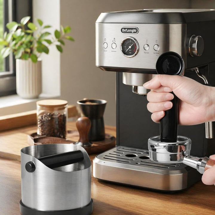 700 ml Abklopfbehälter für Siebträger aus Edelstahl, Espresso Knock Box mit abnehmbarer Klopfstange