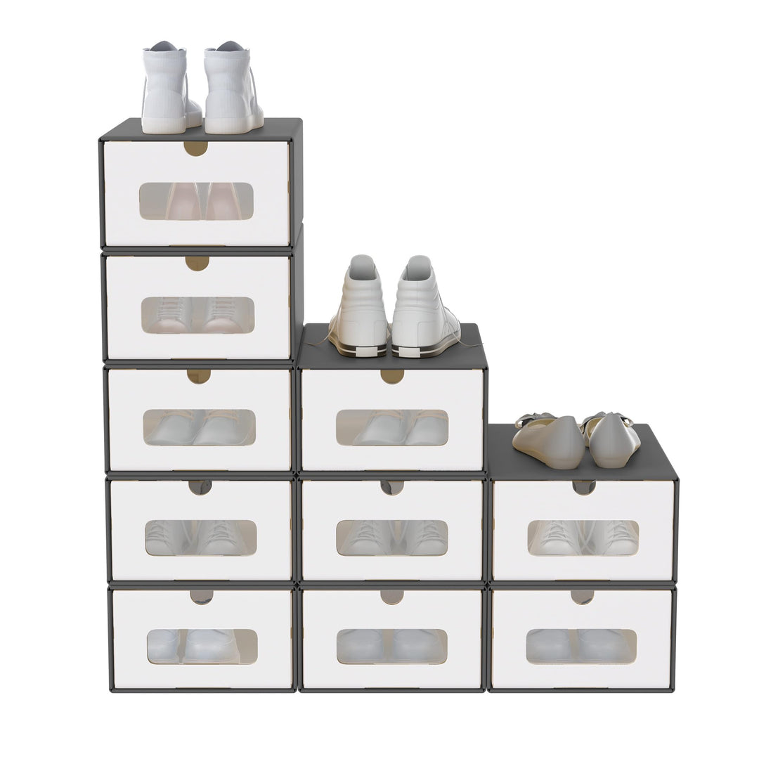 FIVMEN 10x Schuhboxen Stapelbar Kraftpapier Schuhaufbewahrung Aufbewahrungsbox mit Deckel und Transp