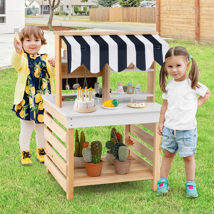 COSTWAY Matschküche Kinder Outdoor, Kinderküche Tannenholz mit Wasserfunktion, Doppelseitige Spielkü