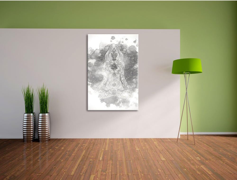 Pixxprint Lotoshaltung Yoga Kunst / 100x70cm Leinwandbild bespannt auf Holzrahmen/Wandbild Kunstdruc