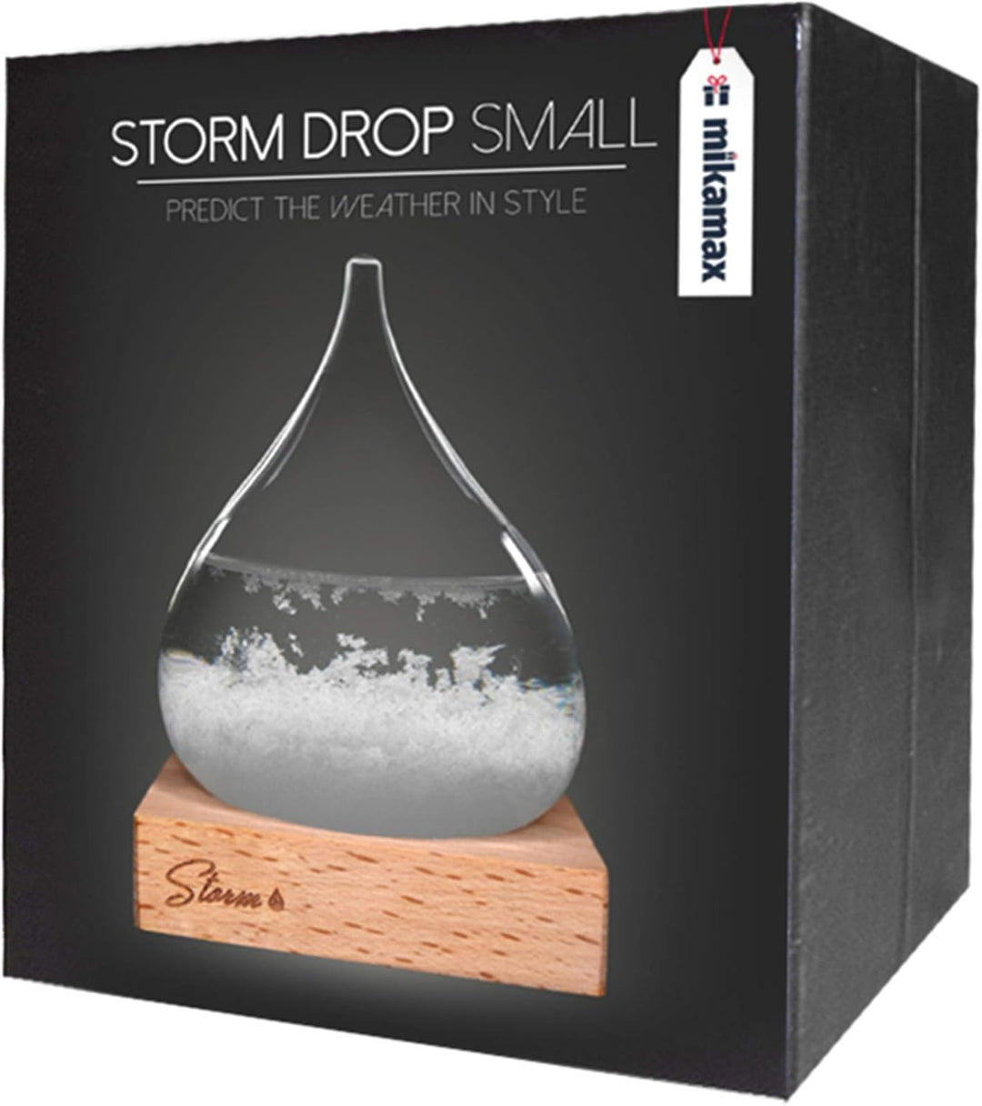 mikamax - Wettervorhersage Glas - Storm Glass Drop Mini - Barometer - Wetterstation - mit Hölzer Sta